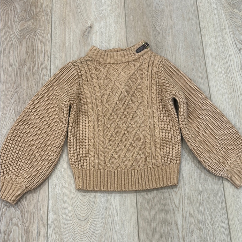 Janie and Jack Tan Cable Knit Sweater with Balloon Sleeves